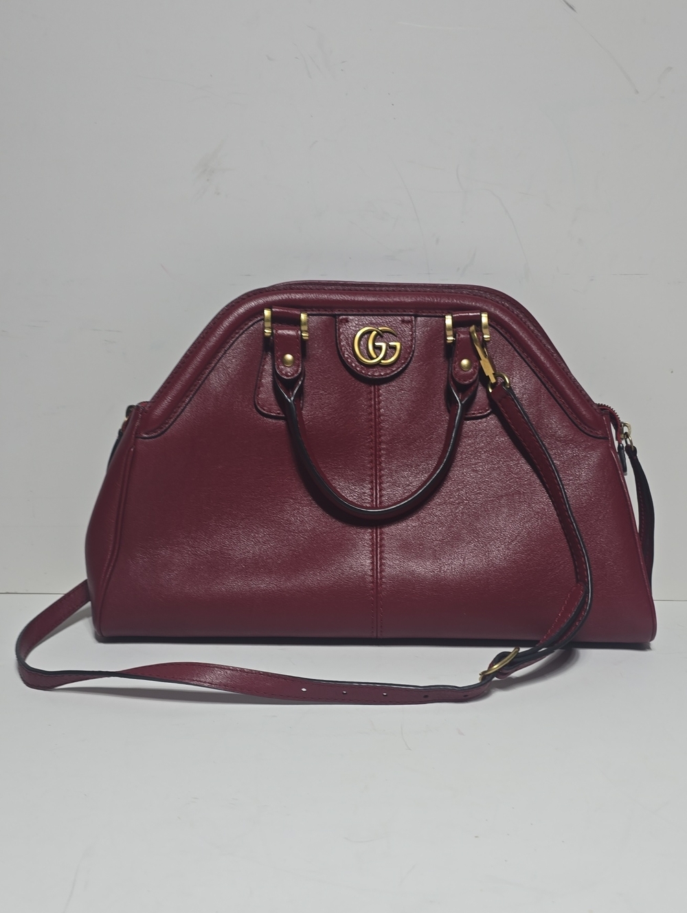 Gucci Re(Belle) Medium Wine Leather Top-Handle Satchel with Gold GG